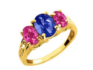 2.70 Ct Blue Sapphire Oval Mystic Topaz and Mystic Topaz Gold Plated Silver Ring