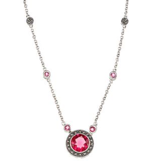 MARC Sterling Silver Marcasite and Pink Glass Pendant   14785236