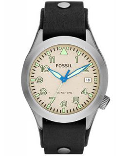 Fossil Mens Aeroflite Black Leather Strap Watch 44mm AM4552   Watches