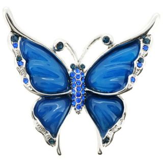 Silvertone or Goldtone Round cut Crystal Flying Butterfly Brooch