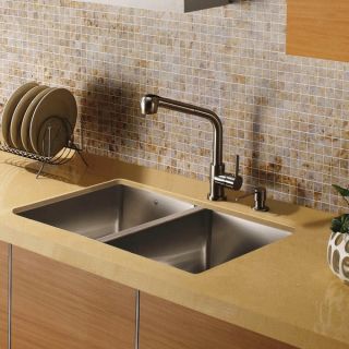 VIGO Double Bowl Undermount Stainless Steel Kitchen Sink & Faucet Set