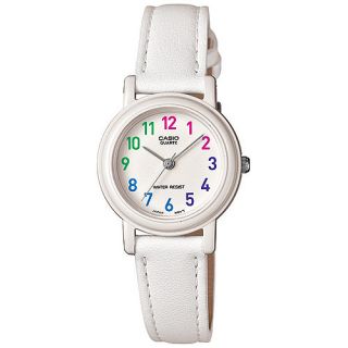 Casio Women's Stainless Steel Analog Watch, White Leather Strap