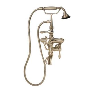 Barclay Products 3 Handle Thermostatic Claw Foot Tub Faucet with Metal Hand Shower in Brushed Nickel 7410 ML BN