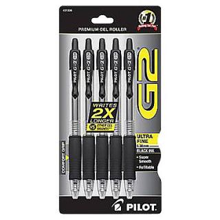 Pilot G2 Premium Retractable Gel Roller Pens, Ultra Fine Point, Black, 5/Pack (31306)