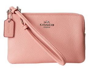 Coach Pebbled Corner Zip Silver Pink