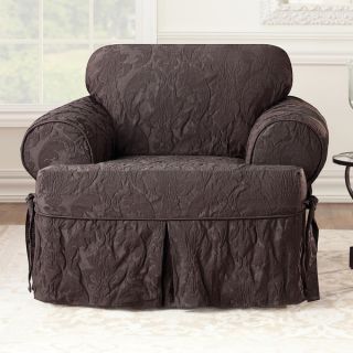 Sure Fit Matelasse Damask Espresso T cushion Chair Slipcover