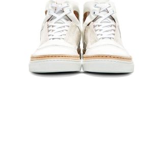 Giuliano Fujiwara White & Tan Leather Cut Out Sneakers