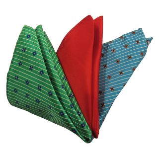 Dmitry Mens Green/ Red/ Teal Italian Silk Pocket Squares (Pack of 3