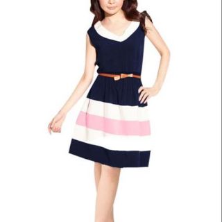 Allegra K Women's Colorblock Stripes Panel Short Dresses Blue (Size L / 12)