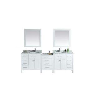 Design Element London 92 in. W x 22 in. D Double Vanity in White with Marble Vanity Top and Mirror in Carrara White DEC076D W 92
