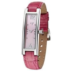 Joy Womens Rectangulares Pink Leather Diamond Watch  