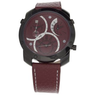 Steinhausen Mens Triple Crown Red Leather Quartz Watch  