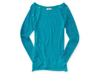 Aeropostale Womens Lace Sleeve Embellished T Shirt 001 L