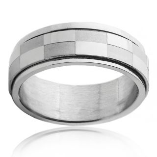 Stainless Steel Mens Checker Spinner Ring