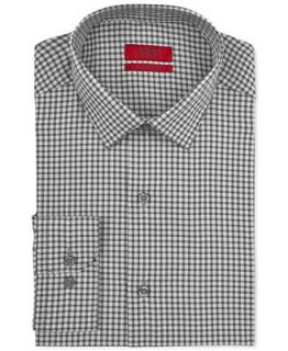 Alfani RED Fitted Silver Heathered Check Performance Dress Shirt