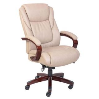 La Z Boy Miramar ComfortCore Traditions Bonded Leather Executive Office Chair in Taupe/Walnut 45835