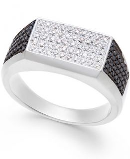 Mens Black and White Diamond (1/2 ct. t.w.) Ring in Sterling Silver
