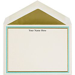 The Occasions Group Stationery Note Cards 4 12 x 6 14 W Flat Aqua Gold Double Border Ecru Matte Box Of 25