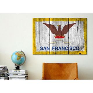 Flags San Francisco Wood Planks with Grunge Graphic Art on Canvas by