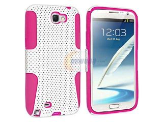 Insten Hot Pink Skin / White Meshed Hard Hybrid Case Cover + Reusable Screen Protector Compatible with Samsung Galaxy Note II N7100