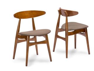 Baxton Studio Flamingo Mid Century Dark Walnut Wood Grey Faux Leather Dining Chairs