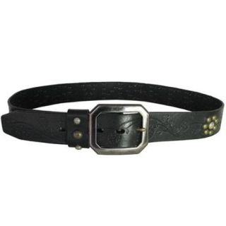 True Religion Los Angeles Studded Premium Leather Belt, Black, 38
