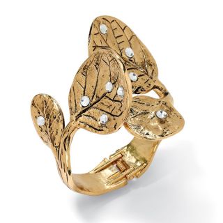 PalmBeach Crystal Enamel Leopard Hinged Bangle Bracelet in Yellow Gold