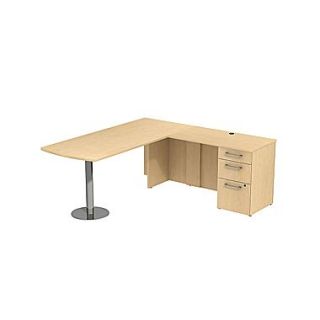 Bush Business 300 Series 72W x 30D Peninsula Desk in L Configuration with 3 Drawer Pedestal, Natural Maple