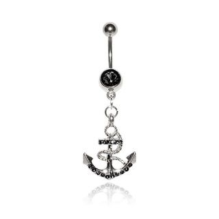 Supreme Jewelry Surgical Steel Black Cubic Zirconia Anchor Belly