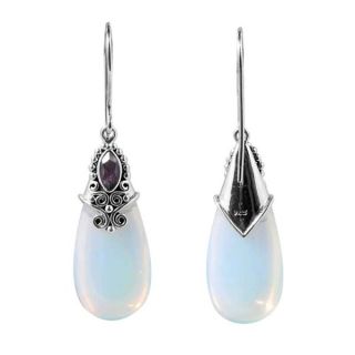 Sterling Silver Moonstone/ Amethyst Marquise Dangle Earrings