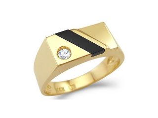 New Solid 14k Yellow Gold Mens Onyx CZ Cubic Zirconia Ring High Polish