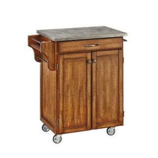 Home Styles Cuisine 32.5 in. W Wood Kitchen Cart with Concrete Top in Oak 9001 0611