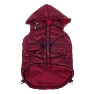 PET LIFE X Large Burgundy Red Lightweight Adjustable Sporty Avalanche Dog Coat with Removable Pop Out Collared Hood 30RDXL
