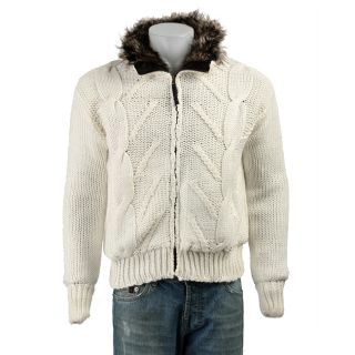 Twice Mens Cable Knit Faux Fur Trimmed Sweater  