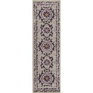 2.5' x 8' High Noon Beige and Plum Hand Tufted Plush Pile Area Rug Runner
