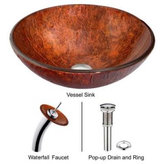 Vigo Mahogany Moon Vessel Sink in Copper with Waterfall Faucet in Chrome VGT022CHRND