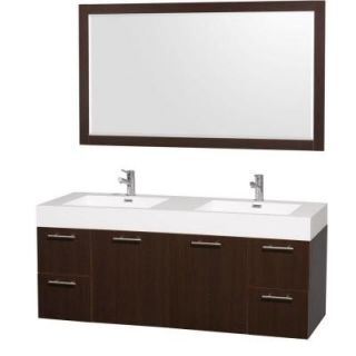Wyndham Collection Amare 60 in. Vanity in Espresso with Acrylic Resin Vanity Top in White and Integrated Sink WCR410060ESARDB
