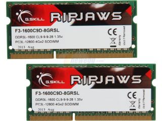 G.SKILL Ripjaws Series 8GB (2 x 4GB) 204 Pin DDR3 SO DIMM DDR3L 1600 (PC3L 12800) Laptop Memory Model F3 1600C9D 8GRSL