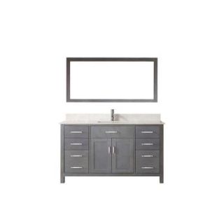 Studio Bathe Kalize 60 in. Vanity in French Gray with Solid Surface Marble Vanity Top in Carrara White and Mirror KALIZE 60 FRENCH GRAY SOLID SURFACE