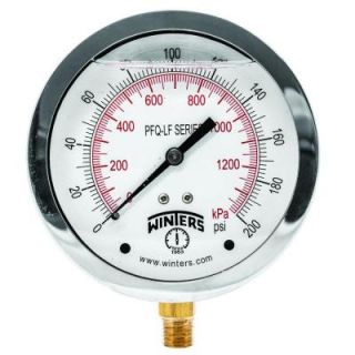 Winters Instruments PFQ LF 4 in. Lead Free Brass Stainless Steel Liquid Filled Pressure Gauge with 1/4 in. NPT BTM and 0 200 psi/kPa PFQ713LF