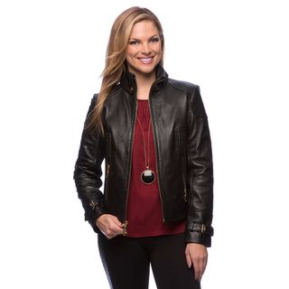 Via Spiga Womens Black Leather Jacket  ™ Shopping   Top