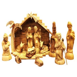 Carvers Art Traditional Olive Wood Nativity Set with Stable and 3 D