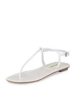 Prada Leather Thong Flat Sandal, Bianco