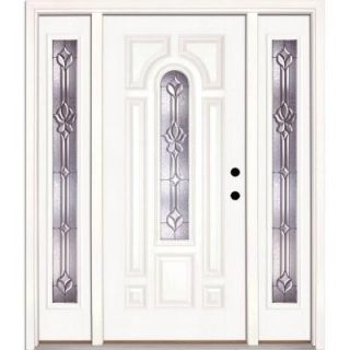 Feather River Doors 67.5 in. x 81.625 in. Medina Zinc Center Arch Lite Unfinished Smooth Fiberglass Prehung Front Door with Sidelites 332190 3B4
