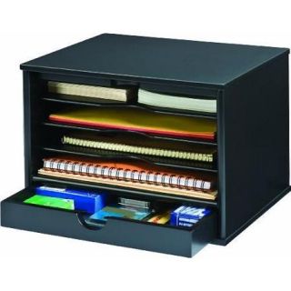 Victor Midnight Black Desktop Organizer   Desktop   14" Height X 10.8" Width X 9.8" Depth   4 Compartment[s]   1 Drawer[s]   Wood, Rubber, Faux Leather   Black (VCT47205)