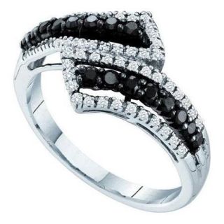 14K White Gold 0.53CT Black Round Cut Diamond Split Row Fashion Band Ring