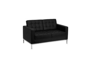 Lacey Series Black Leather Love Seat with Stainless Steel Frame by Flash Furniture