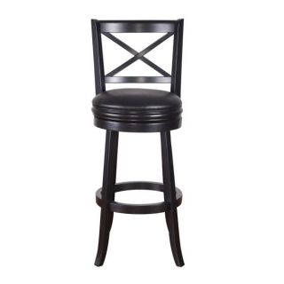 Adeco Black Wood Bar Style Cross Back Chair, Swivel Base, Leatherette