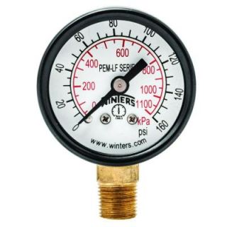 Winters Instruments PEM LF Series 1.5 in. Lead Free Brass Pressure Gauge with 1/8 in. NPT LM and 0 160 psi/kPa PEM1321LF