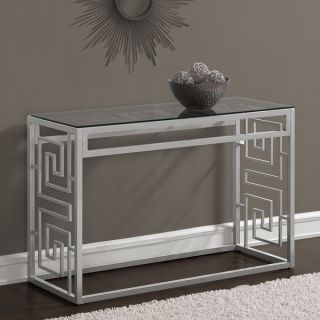 Greek Key Silver Sofa Table with Glass Top   16839296  